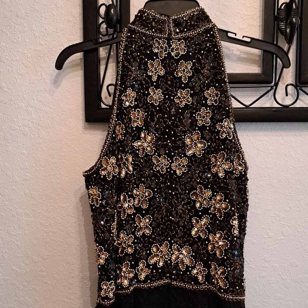 Vintage Laurence Kazar sequin beaded Dress Womens Size Small  Black Formal Maxi - Picture 6 of 15